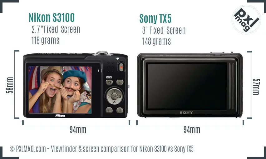 Nikon S3100 vs Sony TX5 Screen and Viewfinder comparison
