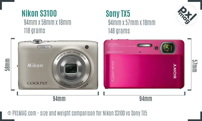 Nikon S3100 vs Sony TX5 size comparison