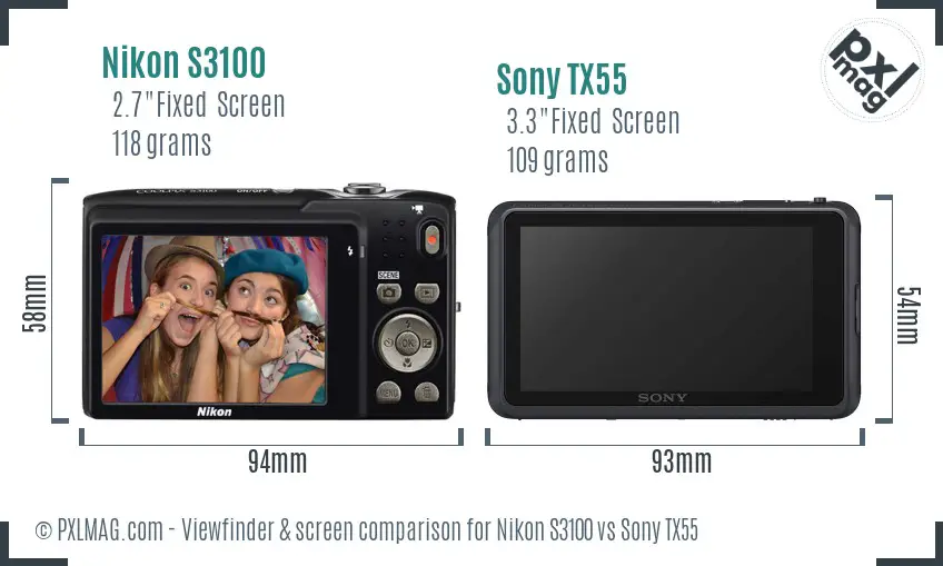 Nikon S3100 vs Sony TX55 Screen and Viewfinder comparison