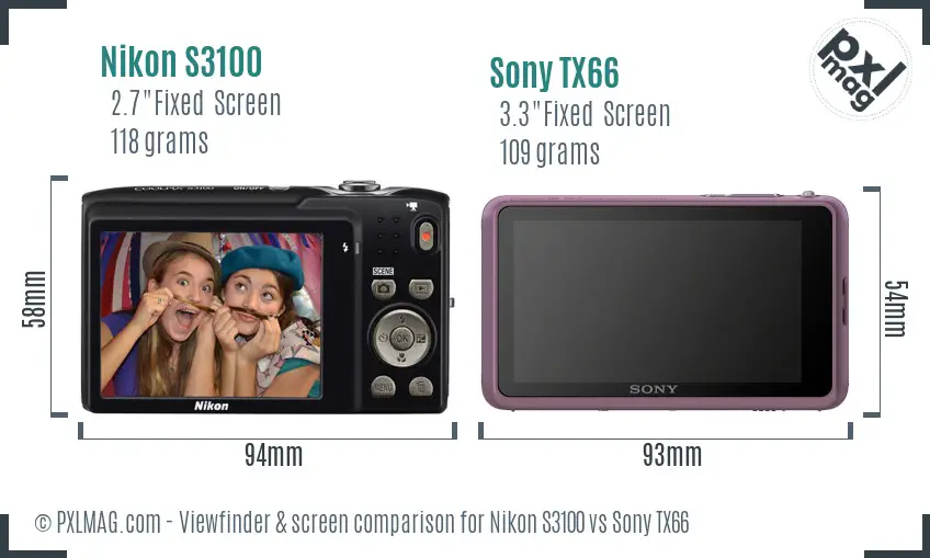 Nikon S3100 vs Sony TX66 Screen and Viewfinder comparison