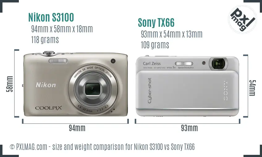 Nikon S3100 vs Sony TX66 size comparison