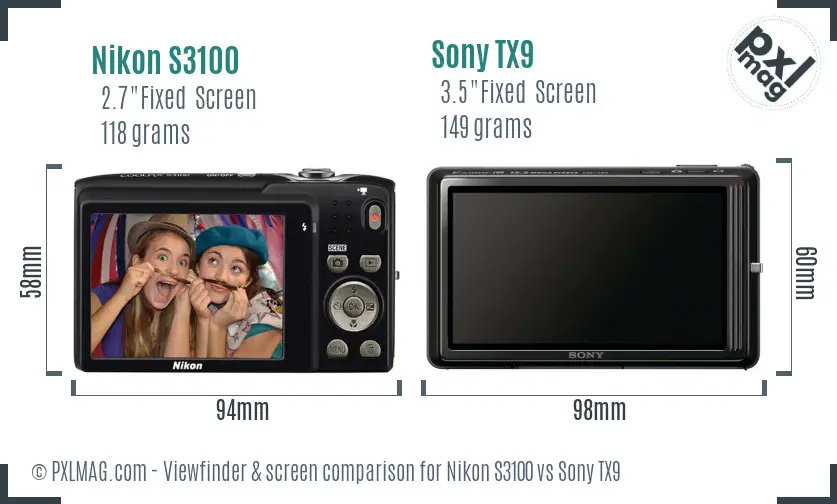 Nikon S3100 vs Sony TX9 Screen and Viewfinder comparison