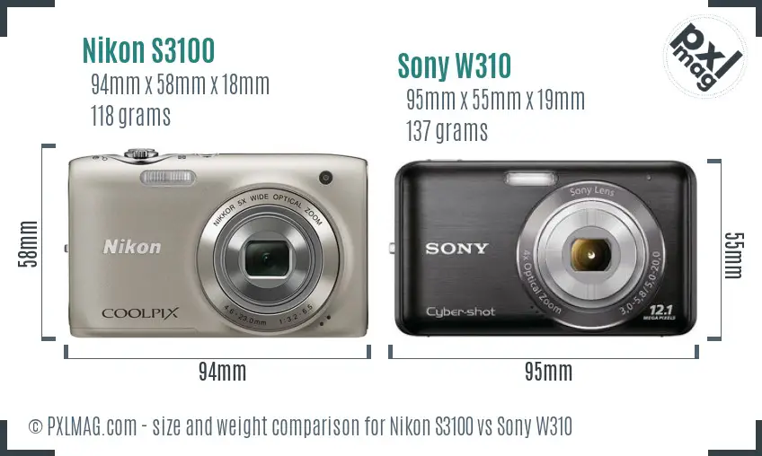 Nikon S3100 vs Sony W310 size comparison