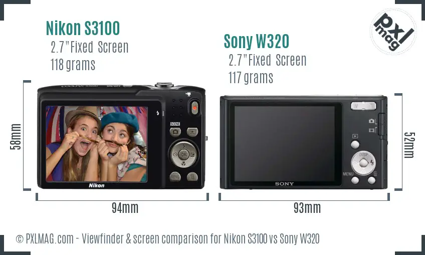 Nikon S3100 vs Sony W320 Screen and Viewfinder comparison