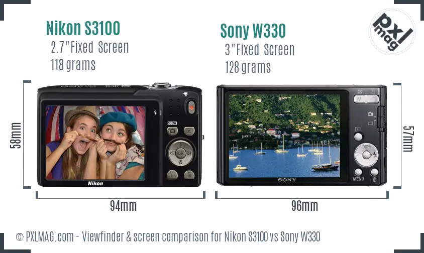 Nikon S3100 vs Sony W330 Screen and Viewfinder comparison