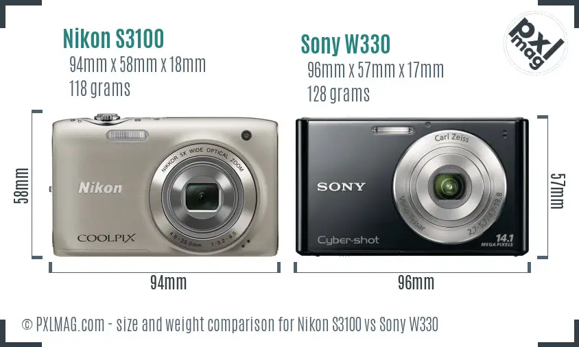 Nikon S3100 vs Sony W330 size comparison