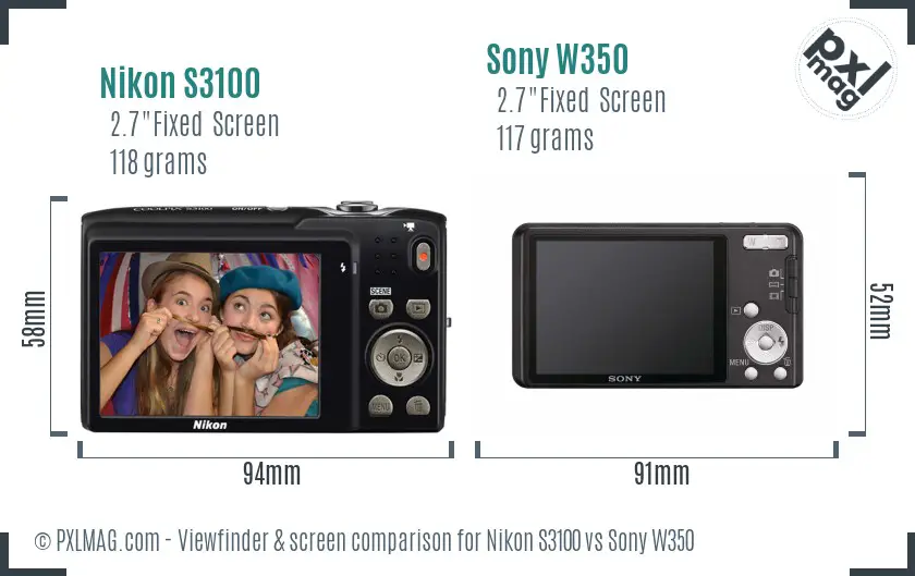 Nikon S3100 vs Sony W350 Screen and Viewfinder comparison