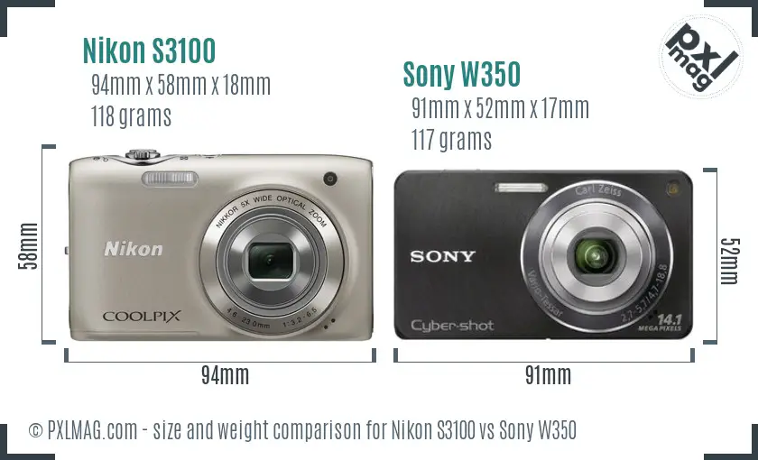 Nikon S3100 vs Sony W350 size comparison