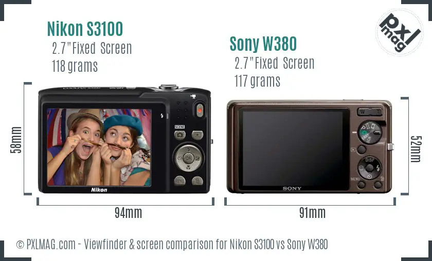 Nikon S3100 vs Sony W380 Screen and Viewfinder comparison