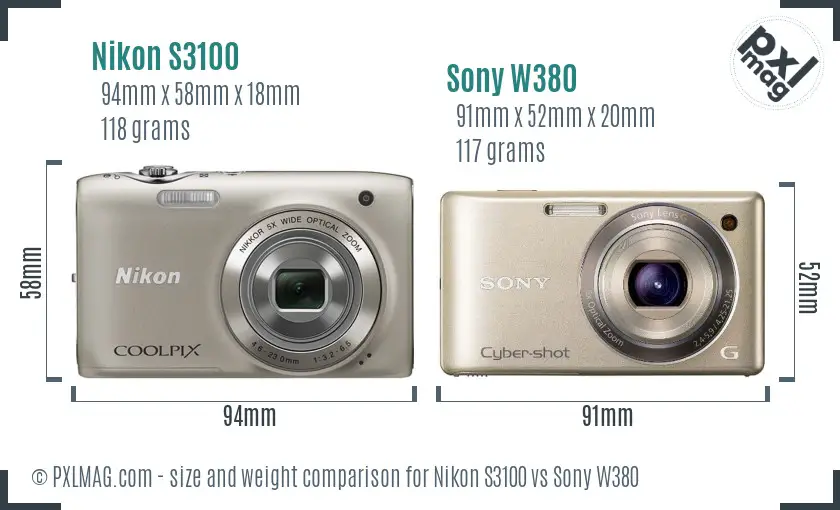 Nikon S3100 vs Sony W380 size comparison