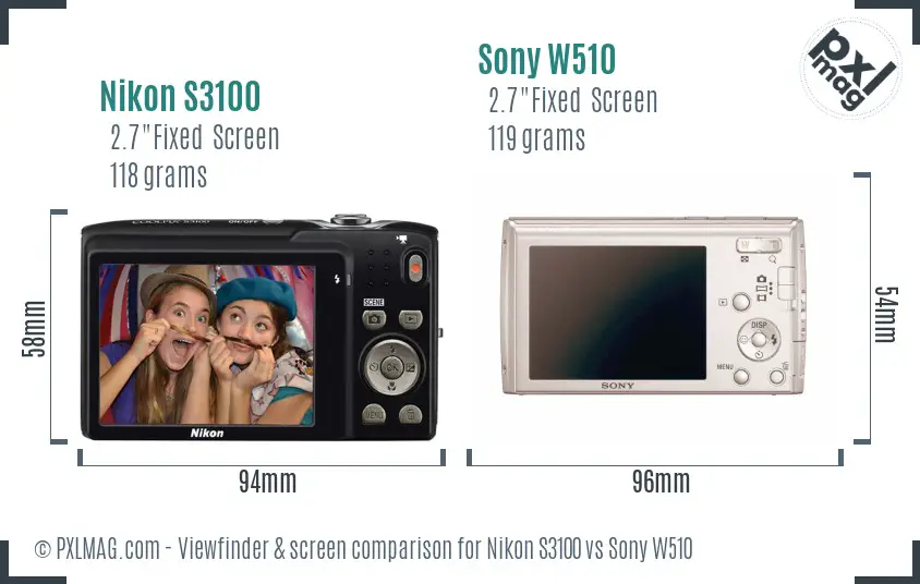 Nikon S3100 vs Sony W510 Screen and Viewfinder comparison