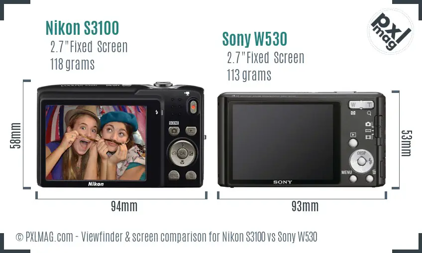 Nikon S3100 vs Sony W530 Screen and Viewfinder comparison