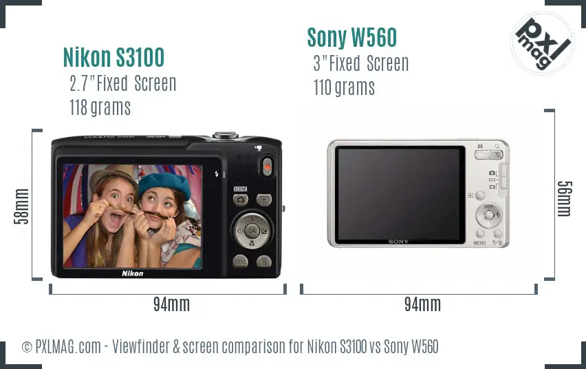 Nikon S3100 vs Sony W560 Screen and Viewfinder comparison