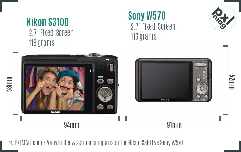 Nikon S3100 vs Sony W570 Screen and Viewfinder comparison