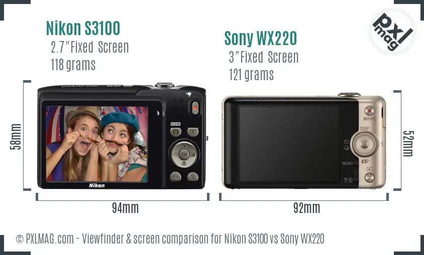 Nikon S3100 vs Sony WX220 Screen and Viewfinder comparison