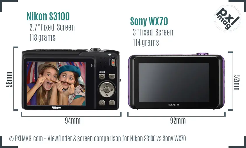 Nikon S3100 vs Sony WX70 Screen and Viewfinder comparison