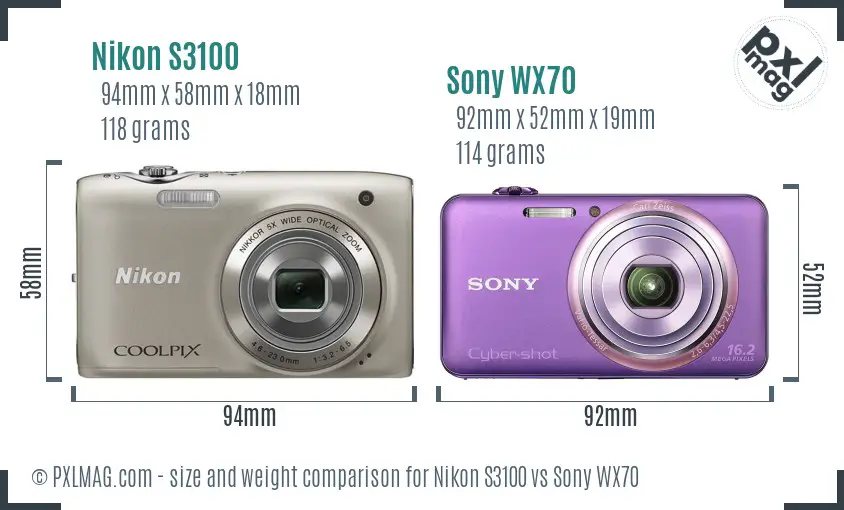 Nikon S3100 vs Sony WX70 size comparison