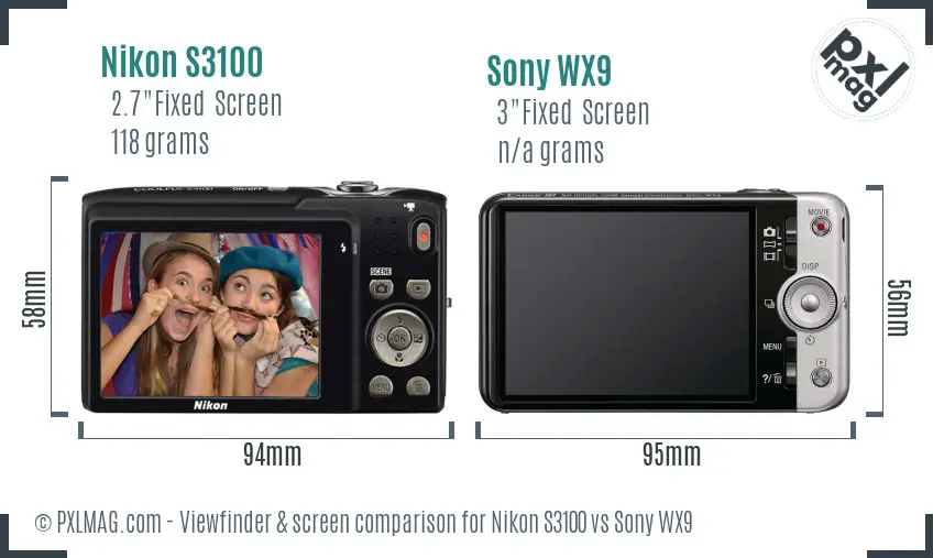 Nikon S3100 vs Sony WX9 Screen and Viewfinder comparison