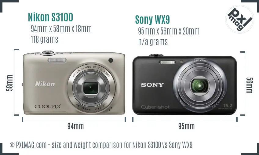 Nikon S3100 vs Sony WX9 size comparison