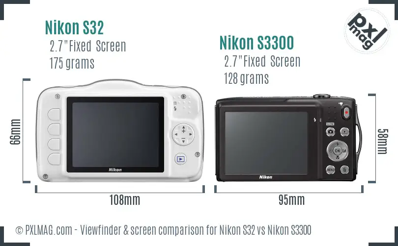 Nikon S32 vs Nikon S3300 Screen and Viewfinder comparison