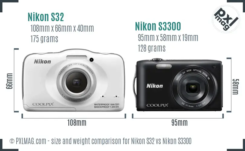 Nikon S32 vs Nikon S3300 size comparison