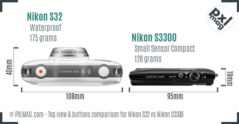 Nikon S32 vs Nikon S3300 top view buttons comparison