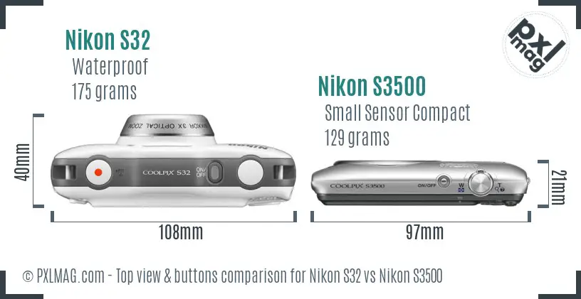Nikon S32 vs Nikon S3500 top view buttons comparison Nikon S32 vs Nikon S3500 top view buttons comparison