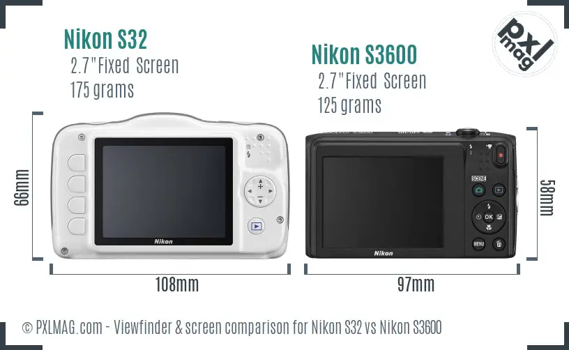 Nikon S32 vs Nikon S3600 Screen and Viewfinder comparison