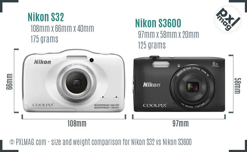 Nikon S32 vs Nikon S3600 size comparison