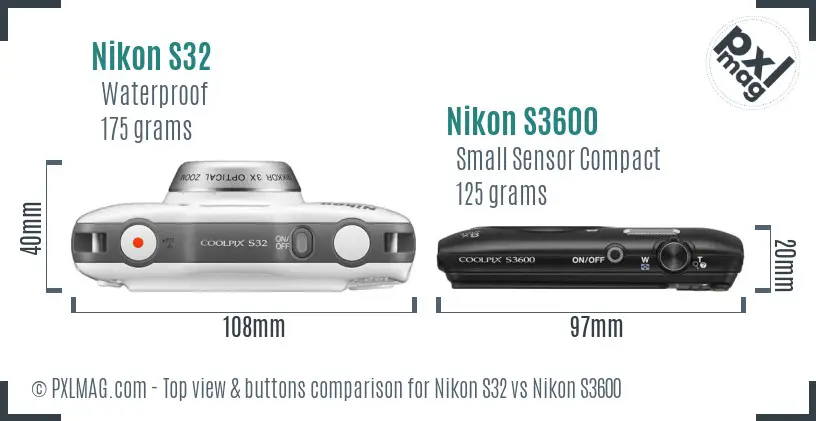 Nikon S32 vs Nikon S3600 top view buttons comparison