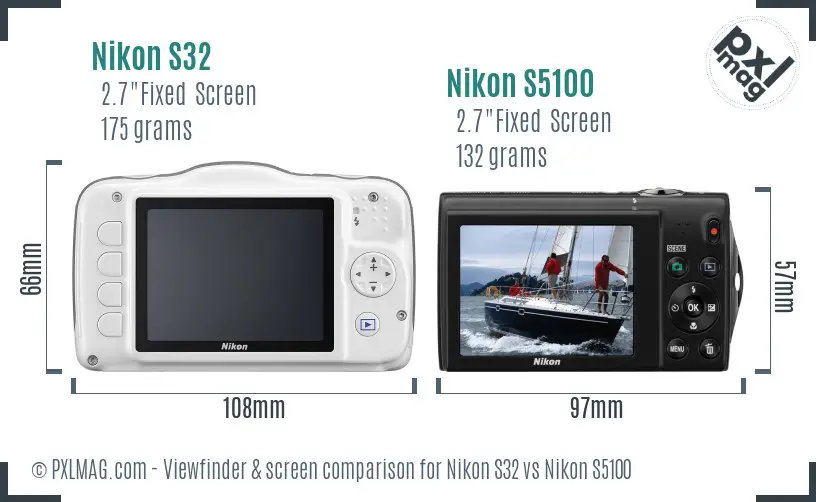 Nikon S32 vs Nikon S5100 Screen and Viewfinder comparison