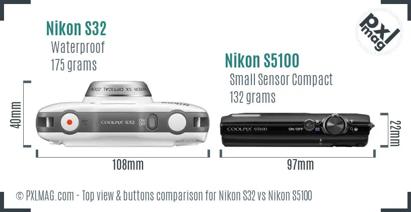 Nikon S32 vs Nikon S5100 top view buttons comparison