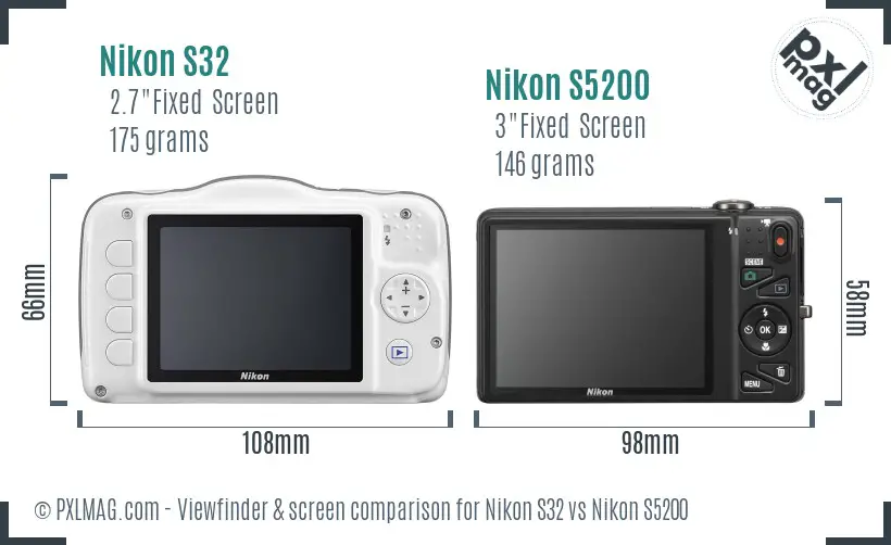 Nikon S32 vs Nikon S5200 Screen and Viewfinder comparison