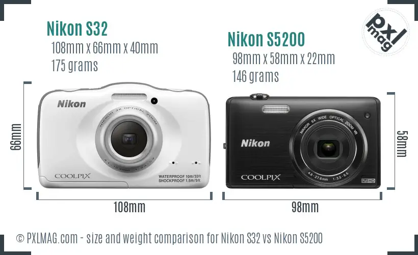 Nikon S32 vs Nikon S5200 size comparison