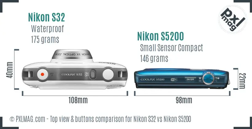Nikon S32 vs Nikon S5200 top view buttons comparison