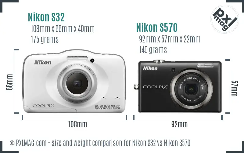 Nikon S32 vs Nikon S570 size comparison Nikon S32 vs Nikon S570 size comparison