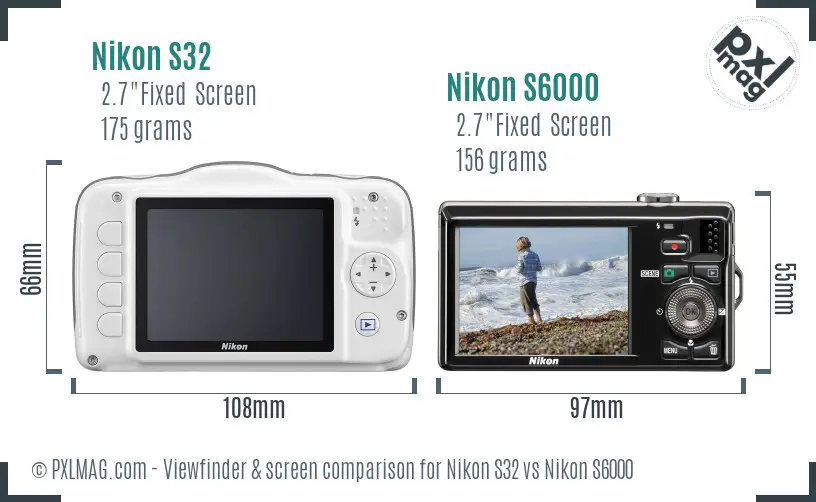 Nikon S32 vs Nikon S6000 Screen and Viewfinder comparison