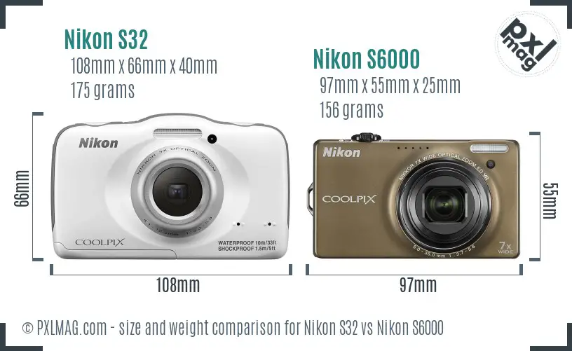 Nikon S32 vs Nikon S6000 size comparison