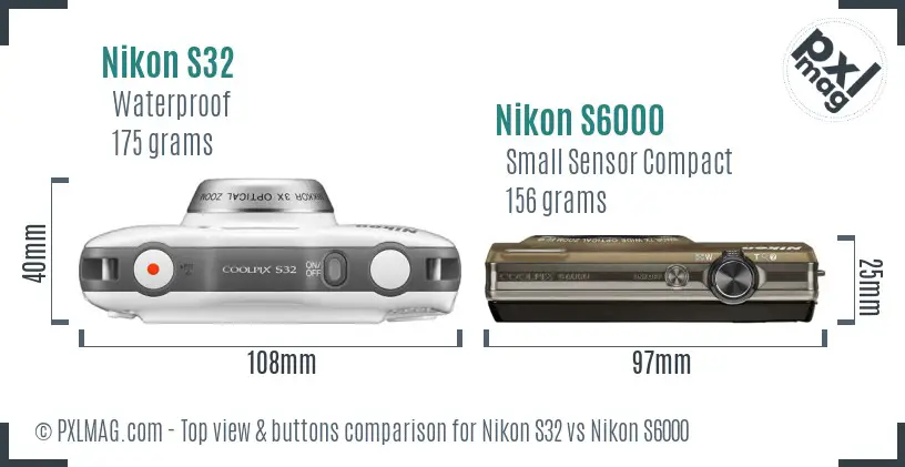 Nikon S32 vs Nikon S6000 top view buttons comparison