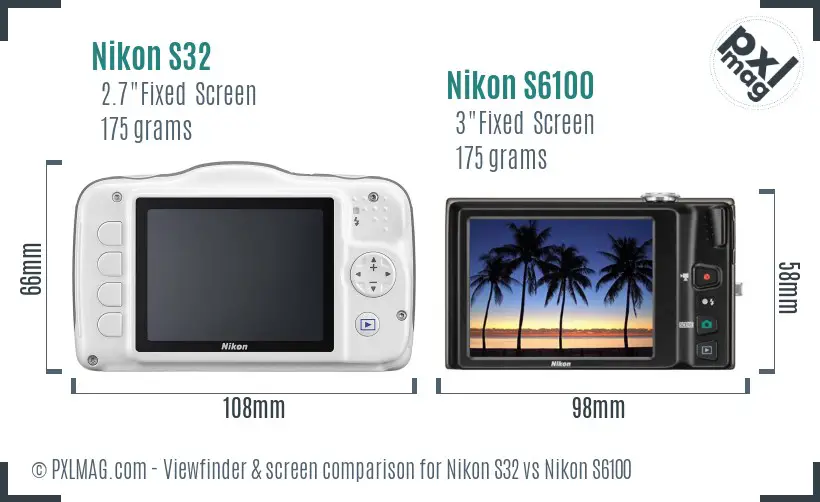 Nikon S32 vs Nikon S6100 Screen and Viewfinder comparison