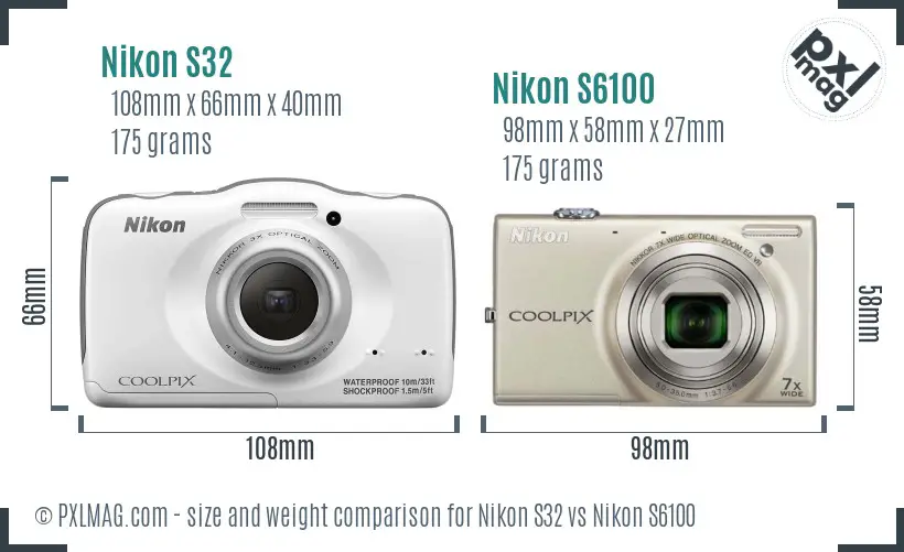 Nikon S32 vs Nikon S6100 size comparison