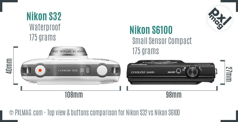 Nikon S32 vs Nikon S6100 top view buttons comparison