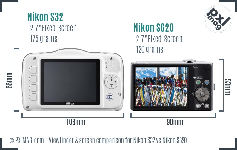 Nikon S32 vs Nikon S620 Screen and Viewfinder comparison