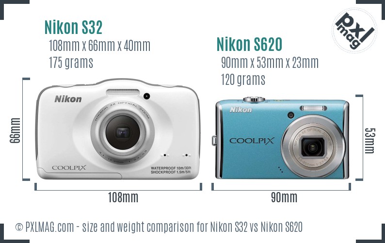 Nikon S32 vs Nikon S620 size comparison Nikon S32 vs Nikon S620 size comparison