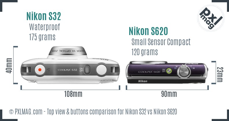 Nikon S32 vs Nikon S620 top view buttons comparison