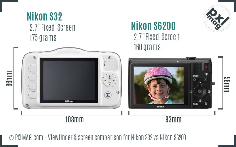 Nikon S32 vs Nikon S6200 Screen and Viewfinder comparison