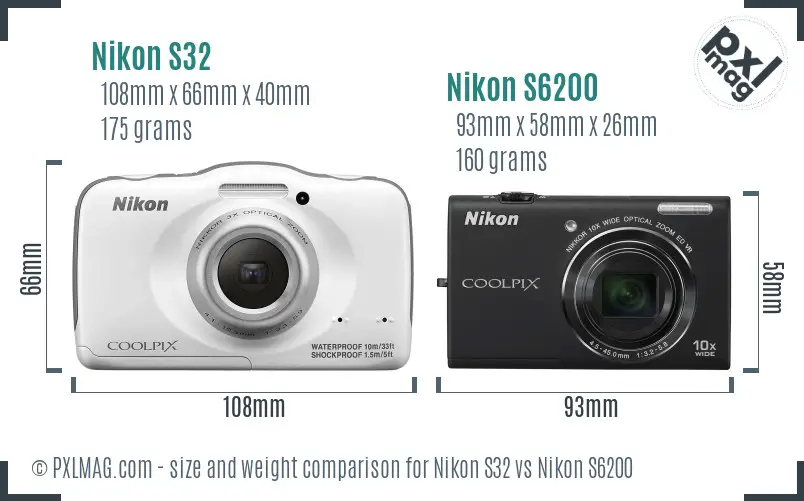 Nikon S32 vs Nikon S6200 size comparison