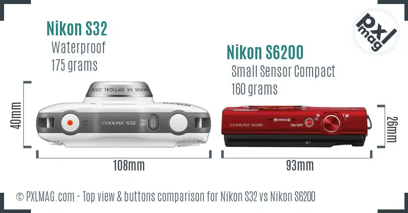 Nikon S32 vs Nikon S6200 top view buttons comparison