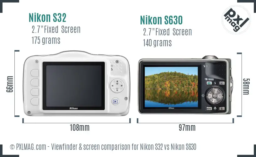 Nikon S32 vs Nikon S630 Screen and Viewfinder comparison