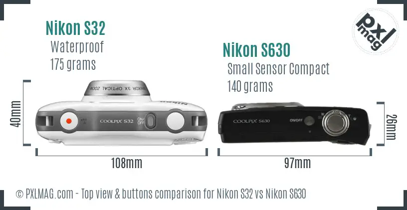 Nikon S32 vs Nikon S630 top view buttons comparison